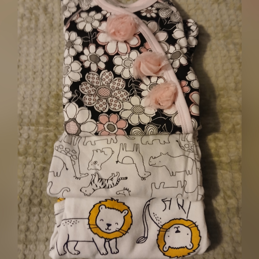 Carter's Black and White Floral Bodysuit with Pink Accents